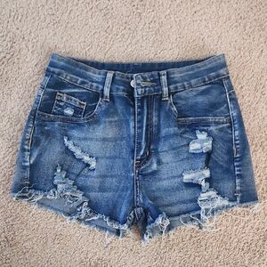 SHEIN Blue Distressed Jean Shorts